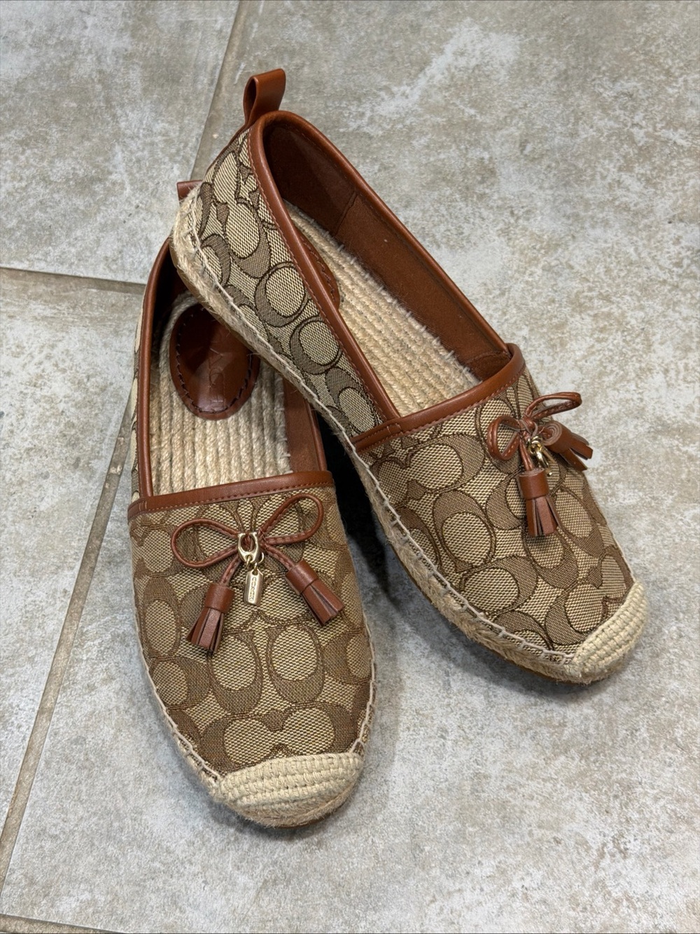 Coach Carson Espadrille Khaki/Saddle Size 7 Preowned
